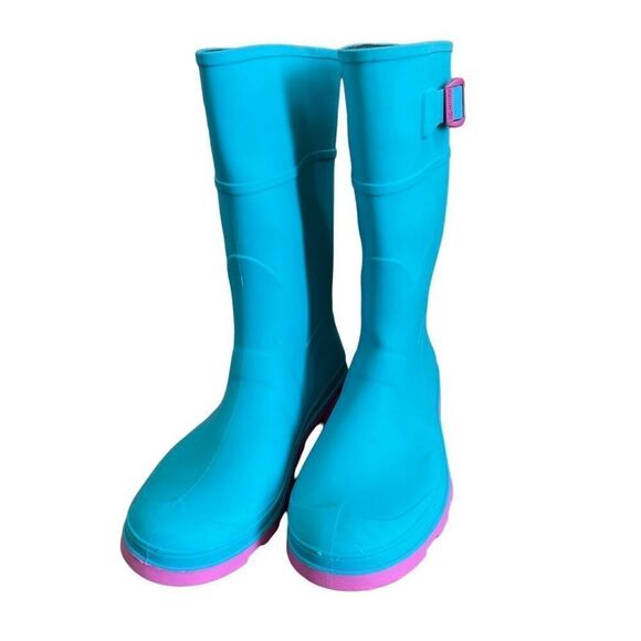 Kamik Girls 3 Raindrops Turquoise Pink Rubber Rainboots Wellies - Picture 4 of 12